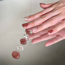 Load image into Gallery viewer, Monet Garden Smudged Gold Liner Pink Maple Nails | 10pc Handmade
