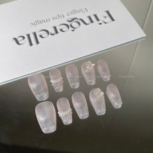 Load image into Gallery viewer, 【Recommended!】 White Cat-eye Polar Light Ring Elegant Chic Almond Nails | 10pc Handmade
