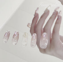 Load and play video in Gallery viewer, Weepy Baby Pink Rhinstone Polar Gold Liner Nails | 10pc Handmade
