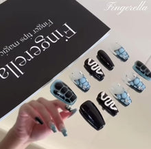 Load and play video in Gallery viewer, Medusa Snake Blue Black Pattern Nails Gothic Punk| 10pc Handmade
