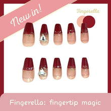 Load image into Gallery viewer, Red Elegant Chic French Rhinestone Nails| 10pc Handmade
