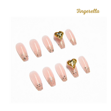 Load image into Gallery viewer, Big rhinestone heart sparkly long Tshaped coffin Nails| 24pc Machine-made Best Press-on Nails Award-Winning Glue-on Nails
