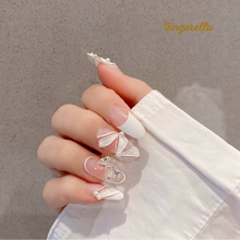 Load image into Gallery viewer, White Veil Ribbon Ballet Nails| 24pc Machine-made
