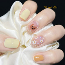 Load image into Gallery viewer, Yellow Teddy Bear Floral Cute Cartoon Nails| 24pc Machine-made
