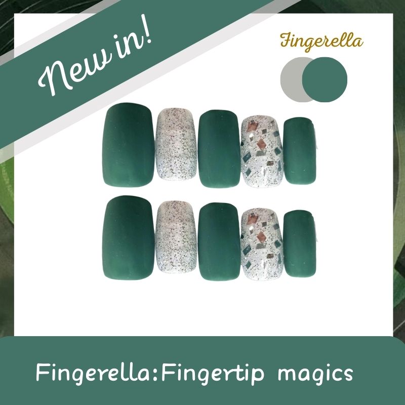 Clearance! 40%OFF: Green Emerald grey chic mature Nails| 10pc handmade Best Press-on Nails Award-Winning Glue-on Nails