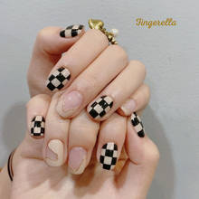 Load image into Gallery viewer, Chic chessboard black &amp;white  Cartoon Nails Cute| 24pc Machine-made Best Press-on Nails Award-Winning Glue-on Nails
