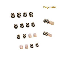 Load image into Gallery viewer, Chic chessboard black &amp;white  Cartoon Nails Cute| 24pc Machine-made Best Press-on Nails Award-Winning Glue-on Nails
