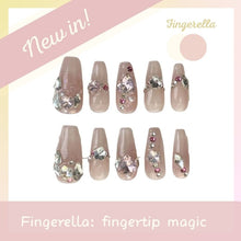 Load image into Gallery viewer, Light the night Pink Shinny Rhinstore Almond Nails| 10pc Handmade
