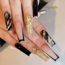 Load image into Gallery viewer, Ballerina Gold &amp; Pink &amp; Black Shiny Long Nails| 24pc Machine-made Best Press-on Nails Award-Winning Glue-on Nails
