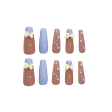 Load image into Gallery viewer, Clearance! 40%OFF: Baby Blue &amp; Pink Bow Ribbon Nails| 10pc Handmade Best Press-on Nails Award-Winning Glue-on Nails
