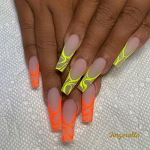 Load image into Gallery viewer, Ballerina Oranges &amp; Yellows Tinged The Pink Long Nails| 24pc Machine-made Best Press-on Nails Award-Winning Glue-on Nails
