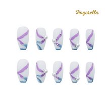 Load image into Gallery viewer, Purple Blue Sky Celebration Ribbon Nails | 24pc Machine-made
