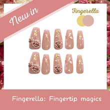 Load image into Gallery viewer, Smoky Rose at Dawn Nails Grey Pink Gold Glitter Nails| 10pc Handmade
