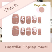 Load image into Gallery viewer, Tulip drawing warm spring pearl nails| 10pc Handmade
