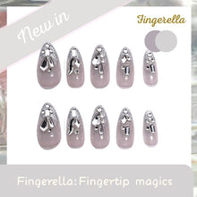 Load image into Gallery viewer, White &amp; Grey sparkly pointy rhinestone shinny nails | 10pc handmade
