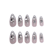 Load image into Gallery viewer, White &amp; Grey sparkly pointy rhinestone shinny nails | 10pc handmade
