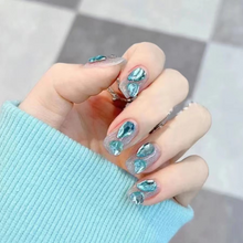 Load image into Gallery viewer, Clearance! 40%OFF: Blue crystal mermaid tears (Short)| 10pc Handmade Best Press-on Nails Award-Winning Glue-on Nails
