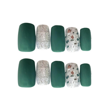 Load image into Gallery viewer, Clearance! 40%OFF: Green Emerald grey chic mature Nails| 10pc handmade Best Press-on Nails Award-Winning Glue-on Nails
