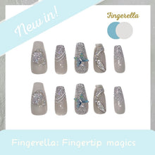 Load image into Gallery viewer, Blue&amp; Grey Smudged Butterfly Nails| 10pc Handmade Best Press-on Nails Award-Winning Glue-on Nails
