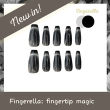 Load image into Gallery viewer, Saturn Ring Black Cat-eye Polar Light Almond Nails| 10pc Handmade
