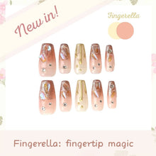 Load image into Gallery viewer, Weepy Baby Pink Rhinstone Polar Gold Liner Nails | 10pc Handmade
