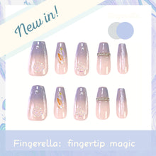 Load image into Gallery viewer, Blue Cameilla rhinestone shinny transparent Nails| 10pc Handmade Best Press-on Nails Award-Winning Glue-on Nails
