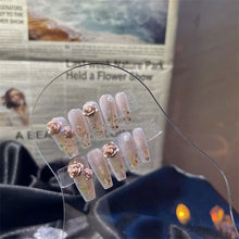 Load image into Gallery viewer, Smoky Rose at Dawn Nails Grey Pink Gold Glitter Nails| 10pc Handmade
