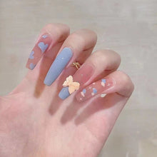 Load image into Gallery viewer, Clearance! 40%OFF: Baby Blue &amp; Pink Bow Ribbon Nails| 10pc Handmade Best Press-on Nails Award-Winning Glue-on Nails
